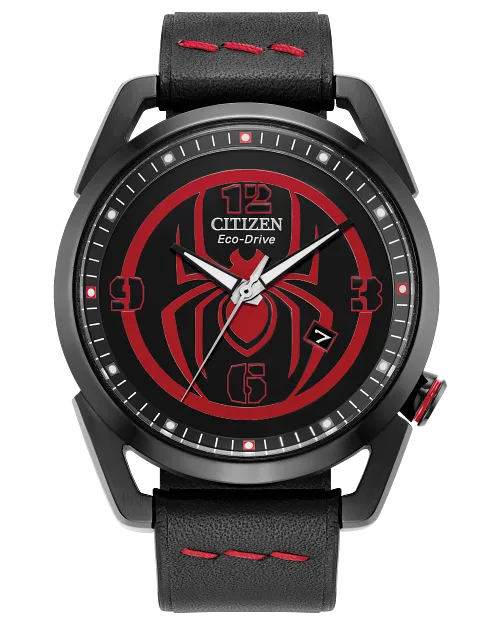 Miles Morales Black Dial Leather Strap AW1685-00W | CITIZEN Miles Morales Black Dial Leather Strap AW1685-00W | CITIZEN